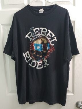 Vintage 90s Rebel Rider T Shirt Black  Tennessee River Biker Tee Size 2XL